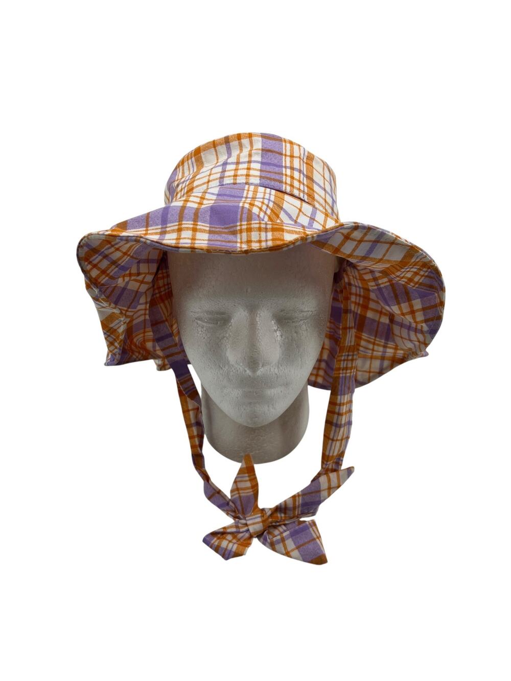 Do Everything in Love Hat Womens One Size Plaid Chin Tie Cotton Bucket Sun
